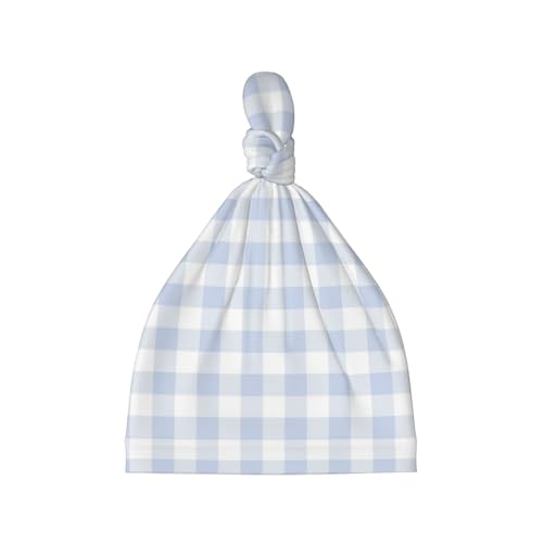 Blue Checkboard Baby Hats 0-6 Months Adjustable Top Knot Stretchy Soft Newborn Hats Baby Boy Girl Beanie
