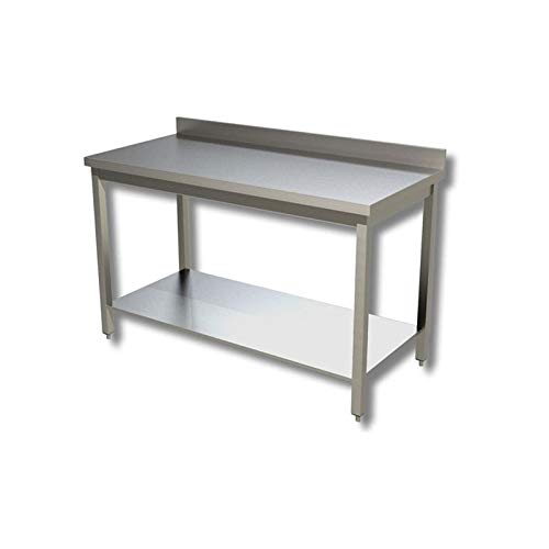 Tavolo inox con ripiano di fondo e alzatina – Prof. 90-140x90x85H