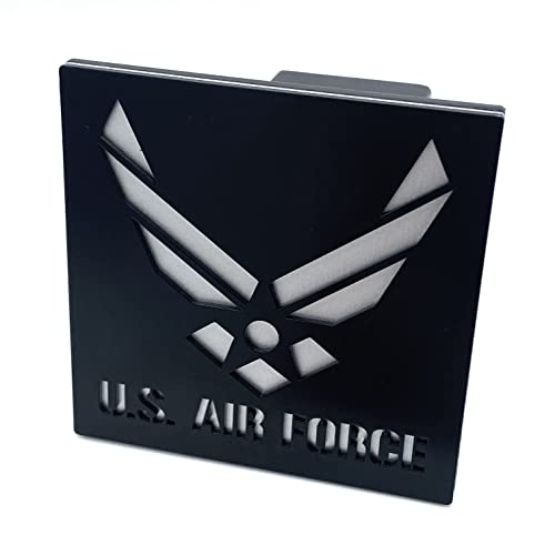 4X4 Square Shape Air Force Design Tow Hitch Cover For 2" Receiver Tow Truck Trailer Suv Heavy Duty Metal (Black/Silver) #TOP4