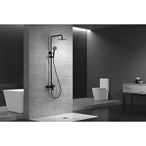 IMEX - Conjunto de ducha monomando compuesto por barra de ducha, tele ducha, rociador, flexo - Columna de ducha con barra extensible - SERIE URAL BDG040/NG NEGRO MATE