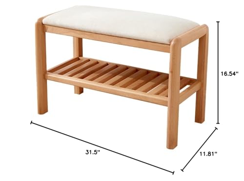 Drewniana ławka na buty z wyściełanym siedzeniem, 2-poziomowa, do przedpokoju, łazienki, salonu, 80 x 30 x 42 cm, stylowe drewniane meble wejściowe