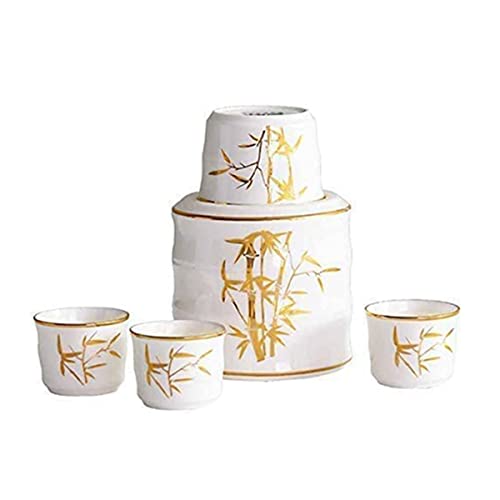 SXRC - SXRC Lot de 6 verres à saké japonais en porcelaine anglaise avec pot chaud et boîte cadeau Motif bambou doré Pour boissons froides, chaudes, shochus, thé