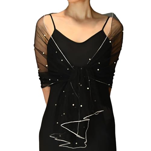 Graceful Tulle Shawl For Special Event Wrap Sheer Shawl Decoration Supplies Bride Tulle Shawl Scarf With Pearls Bead4