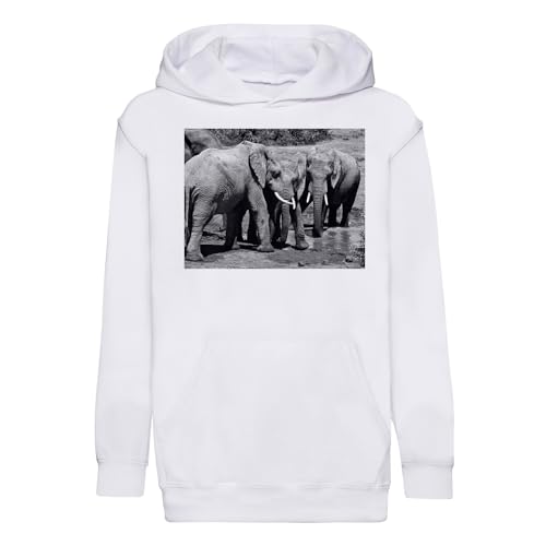 Sweat à capuche enfant éléphant noir et blanc hoodie molletonné chaud et confortable