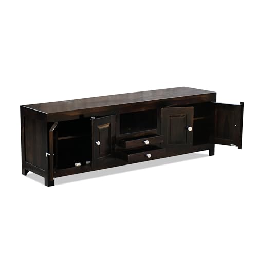 Image of Sheesham Wood TV Stand and Shelf Storage Entertainment Unit Center Console TV Table Wooden Tv Cabinet for Living Room Home (Dark Walnut)