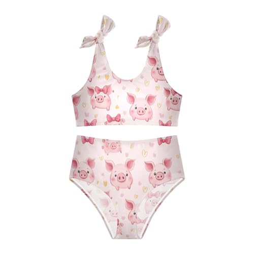 Wusikd Cute Pigs Princess Girls Swimsuits Two Piece Beautiful Bow Swimwear Bikini Set for for Girls Size 3T3