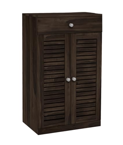 Image of The Attic Evora Shoerack, Shoe Storage Cabinet for Home, Shoe Rack with Seat & Door, Shoe Organizer, Shoe Rack for Home, Walnut Matte Finish