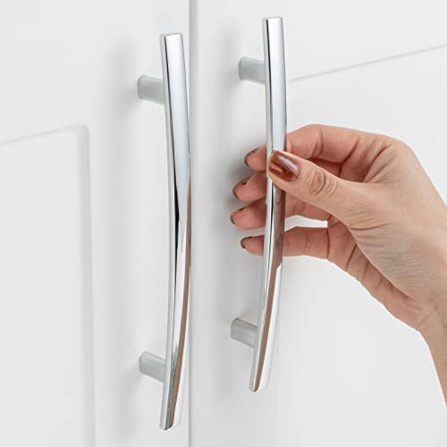 ASKANO 10 Pack 5 Inch Hole Centers, Curved Polished Chrome Cabinet Pulls Chrome Cabinet Handles Chrome Kitchen Hardware for Cabinets ZP2204 Drawers Bedroom Dresser Bathroom Vanity Cupboard Closet