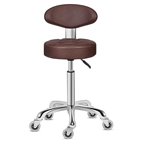 Kaleurrier Swivel Stool Chair Adjustable Height,Heavy Duty Hydraulic Rolling Metal Stool for Kitchen,Salon,Bar,Office,Massage (with Back Rest) (Coffee)