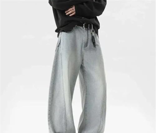 Men Wide Leg Jeans Patchwork Spliced Denim Pants Loose Fit Straight Casual Trousers2