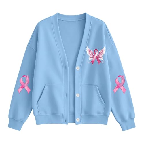 Breast Cancer Sweatshirt Cardigan for Women Oversized Long Sleeve Coat - image 4