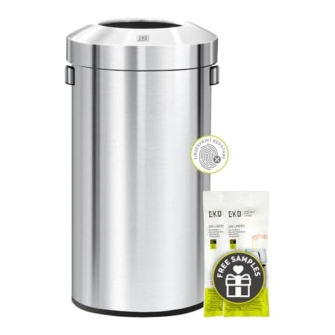 EKO Urban Commercial Round Open Top Stainless Steel Trash Can 90L Cover