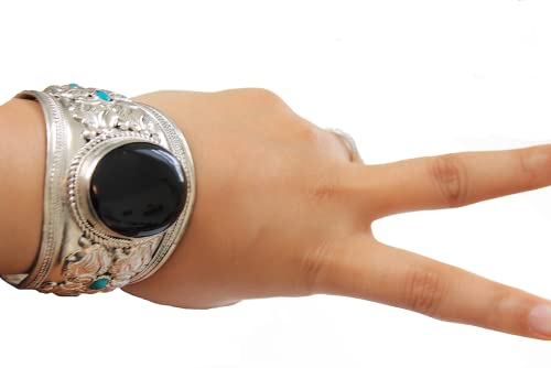 Generic Black Onyx Argentium Plated Stainless Steel Adjustable Cuff Bracelet thumb #4