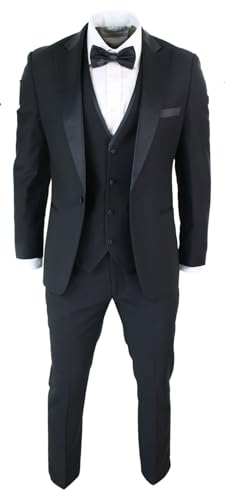 Costume Homme 3 Pièces Satin Noir Élégance Classique Coupe Ajustée Parfait pour Un Smoking Chic - Noir 46