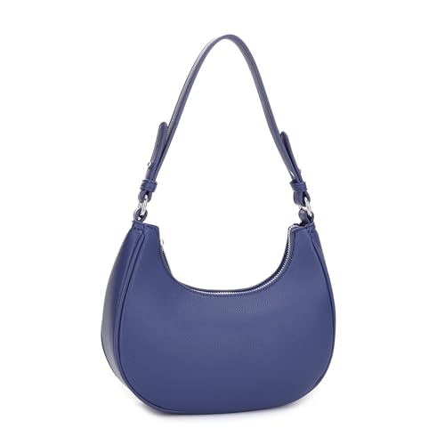 EVVE Bolsa de ombro feminina pequena nas axilas acentuada com ferragens prateadas, Azul marino, One Size