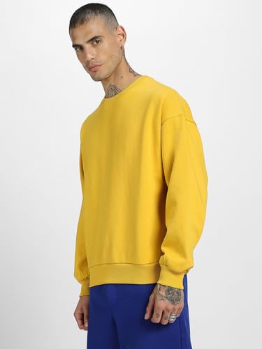 Image of Veirdo Cotton Poly Fleece Oversized Fit Full Sleeves Ribbed Solid Crew Neck Sweatshirt for Men