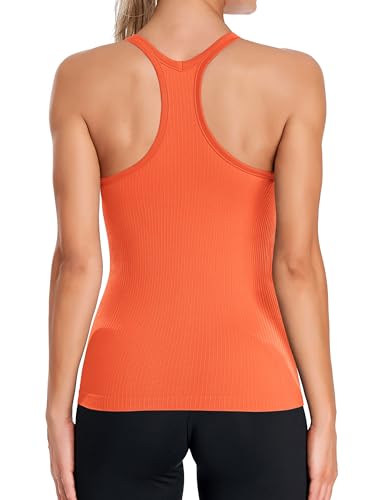 Image of ATTRACO Ribflex Ribbed Workout Tank Tops for Women with Built in Bra Racerback Scoop Neck Athletic Top