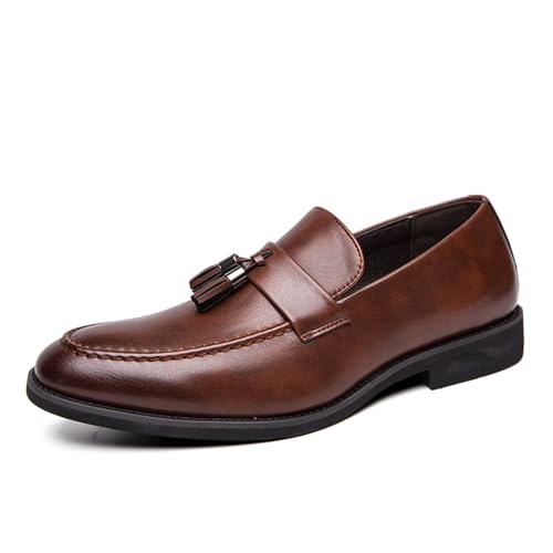Men's Genuine Leather Slip On Tassels Loafers Classic Casual Dress Penny Loafers Vintage Formal Business Wedding Smoking Shoes