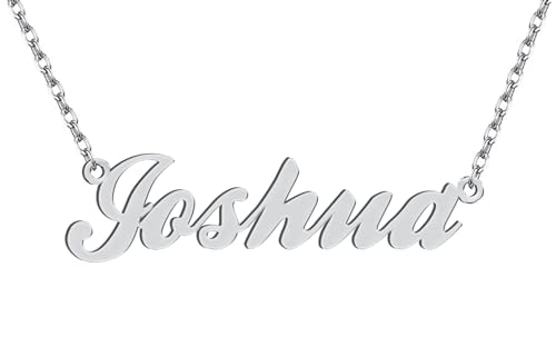 Dancing Wolf Silver Joshua Name Necklace Initial Charm Nameplate Necklaces for Womens Birthday Friendship Jewelry Stainless Steel