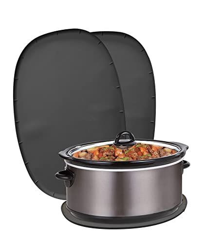 2PCS Oval Slow Cooker Heat Resistant Mat for 6-8 Quart, Heat Resistant Mat Silicone Countertop Protector Appliance Slider Mat (black*2)