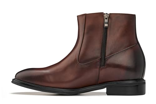 CALTO Men's Invisible Height Increasing Elevator Shoes - Coffee Brown Premium Leather Lightweight Zipper Boots - 2.8 Inches Taller - Y70622 - Size 9 D(M) US3