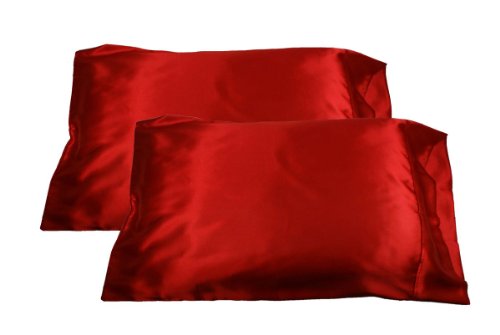 2pc New Queen/Standard Silk~y Satin Pillow Case Multiple Colors (Red)