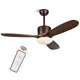 ALUOCYI 48 inch Wood Ceiling Fan with Lights and Remote, 3 Carved Wood Fan Blade Ceiling...