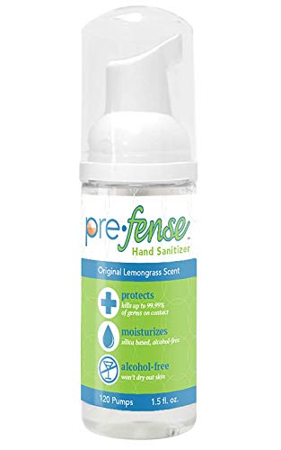 Prefense - Travel Foam Hand Sanitizer - Kills 99.9% of Common Germs - Alcohol-Free - Moisturizing Non-Skin Drying Water-Based Formula - Made in USA - Lemongrass Scent - Travel Size - 1.5 oz - 1 Pack
