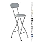 mcc direct Folding Bar Stool Set of 1, Breakfast Barstool Kitchen Restaurant Seating, Faux Leather Foldable Chair with Metal Frame, Padded High Chair (Grey)