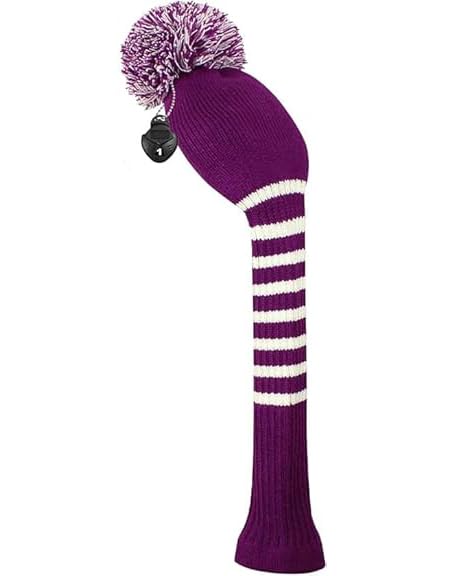 Scott Edward 1PCS Knit Pom Pom Driver(460cc) Club Protector Golf Club Cover with Rotating Number Tags,Soft,Portable(Purple Stripe) — image 1