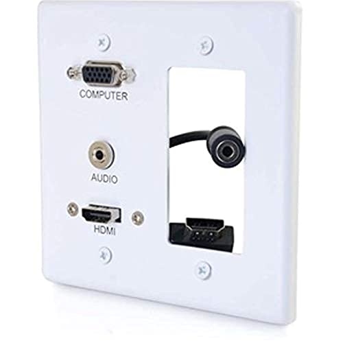 Placa de pared doble C2G 39877 con conexiones HDMI VGA y audio 3.5mm color blanco