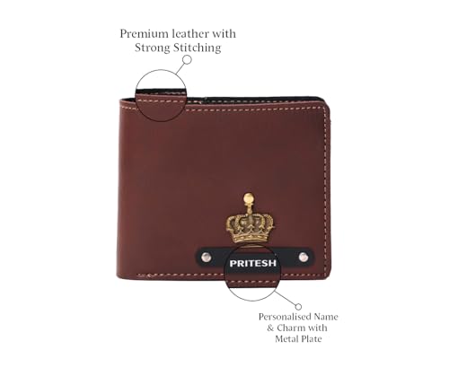 Image of Men Leather Personalized Wallet I Customized Slim Stylish Purse with Name & Charm I Unique Birthday Anniversary Gift Love Husband Employees Clients (Brown)