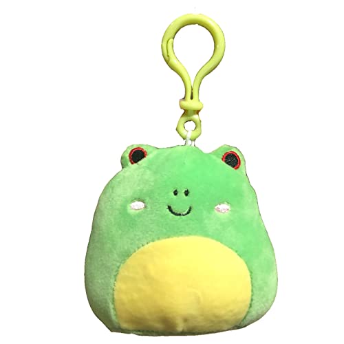 Squishmallow s Offizielles Kellytoy 8,9 cm Clip On Tasche Schlüsselanhänger Rucksack Clips Squishy weiches Plüschtier Tier (Wendy Frosch (rote Augen, gepunktete Rückseite))