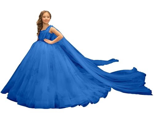 Flower Girl Dress Appliques Tulle - Long Pageant Dresses with Cape A Line Ball Gown