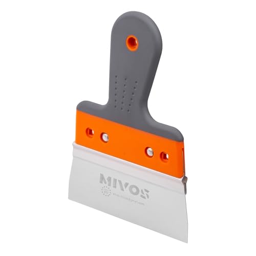 Mivos Espátula de Yeso Profesional de Acero Inoxidable 150 mm - Cuchillo de Cinta Con Soporte de Aluminio y Agarre Suave Para Alisar y Enyesar