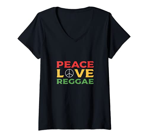 Mujer Peace Love Reggae Compositor Camiseta Cuello V