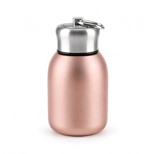 Image of Mini Stainless Steel Vacuum Insulated Water Bottle, 280ml, Black, Leakproof, Hot and Cold, with Keyring Cap (Gold)