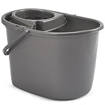 VR7-15 Liter Mop Bucket with Wringer, Classic Plastic Bucket with Side Lip for Easy Pouring, Floor Bucket with Carry Handle – Ideal for General and Small Area Cleaning Solution - GREY