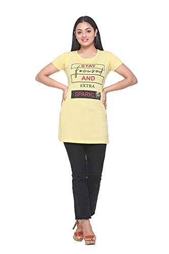 Image of Plush Women's Long Printed Cotton Round Neck Half Sleeve T-Shirt /Tshirts (DPL-PT-001)