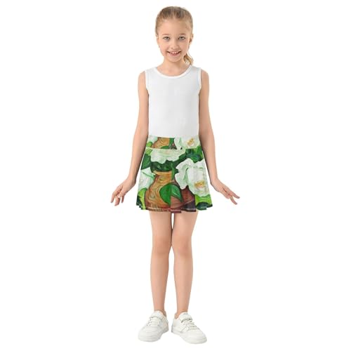 Clothes Athletic Shorts for Girls Skorts Toddler Tennis Skirts Cheer Skirt Vase White Roses Green Leaves 4t3