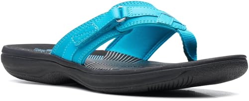 Image of Clarks Womens Breeze Sea Flip-Flop Sandals - Comfortable Flip Flop with Adjustable Hook and Arch Support - Casual Summer Wearing Cloudsteppers for Everyday