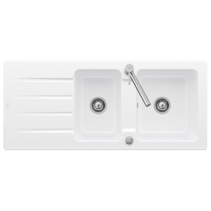 Evier 1 bac et demi 116 x 51 cm VILLEROY ET BOCH Architectura 80 Blanc vidage automatique inclus