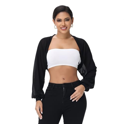 Women’s Sheer Bolero Shrug for Dresses Mesh Tulle Shrug Formal Cover Ups Sheer Shawl Long Puff Sleeve4