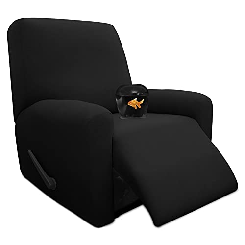 Image of Easy-Going 4 Pieces Waterproof Recliner Chair Slipcover Washable | Stretch Soft Couch Cover for Dogs, Sofa Slipcover for Recliner Couch Furniture Protector for Kids, Pets Black