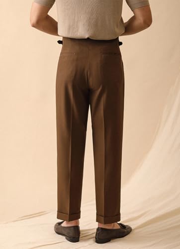 Men‘s Dress Pants Classic Gurkha Pants Slim Fit Casual Pleated Lightweight Trousers4