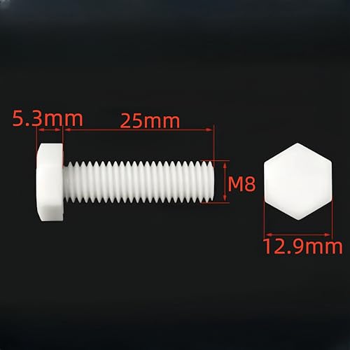 Image of M8 x 25mm White Nylon Hex Head Cap Bolts Screws, Plastic Hexagon Nuts, Full Thread Nylon Hexagon Head Cap Bolts, 30Pcs