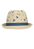 Sombrero de paja en combinación con estampado de lona con motivos playeros