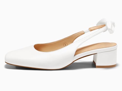 Image of Coutgo Womens Chunky Low Heels Bow Slingback Pumps Closed Square Toe Wedding Party Dress Shoes