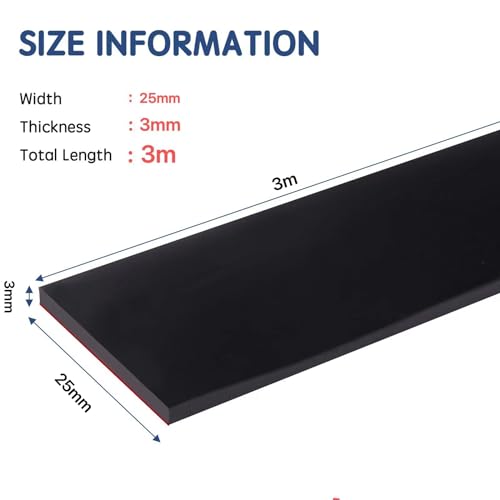 Gummistreifen Neopren Gummimatte Gummiplatten Vollgummiprofile für DIY, Abdichtung, Bodenschutz, Antirutsch & Maschinen-Dämpfung (25mmx3mmx3m)