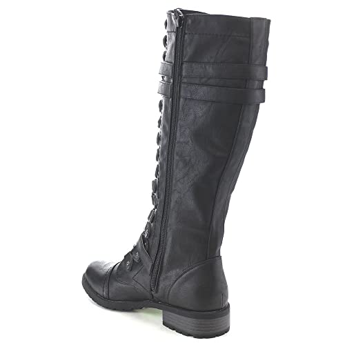 Wild Diva Womens Timberly-65 Lace Up Knee High Boots Black #TOP5